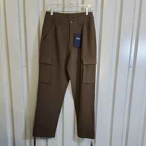 BYLT Premium Basics Midtown Straight Leg Cargo Pants Dark Taupe Size Medium NWT